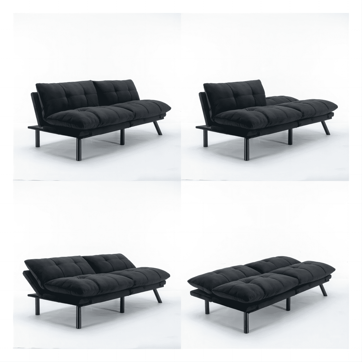 Convertible Folding Sofa Bed, Adjustable Armrest and Backrest, Black, 70.87 Inch Length, Upholstered Fabric, 2-Seater, Modern Design for Small Living Room Bedroom Apartment Office
