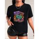 thumbnail image 1 of Sunflower & Recording Print Casual T-Shirt, Round Neck Short Sleeves Versatile Sports Tee, Women's Tops, 1 of 7