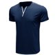 thumbnail image 1 of Camisas de cuello en V con botones de talla grande para hombre Camisetas de manga corta de color sólido Pompotops  oipoqjl34118, 1 of 4