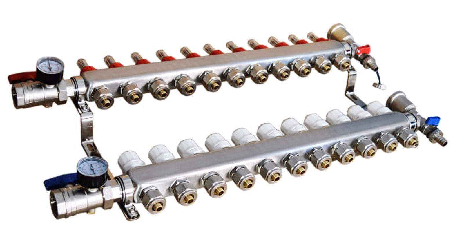 EQCOTWEA 11-Branch PEX Radiant Floor Heating Manifold Set Floor Heating Water Distributor Pipe Fittings Stainless Steel