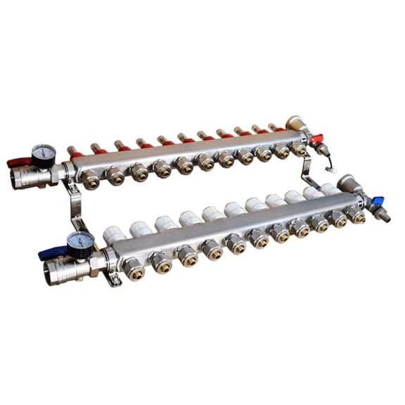 1/2 Inch 11-Branch PEX Radiant Floor Heating Manifold Set Geothermal Water Separator