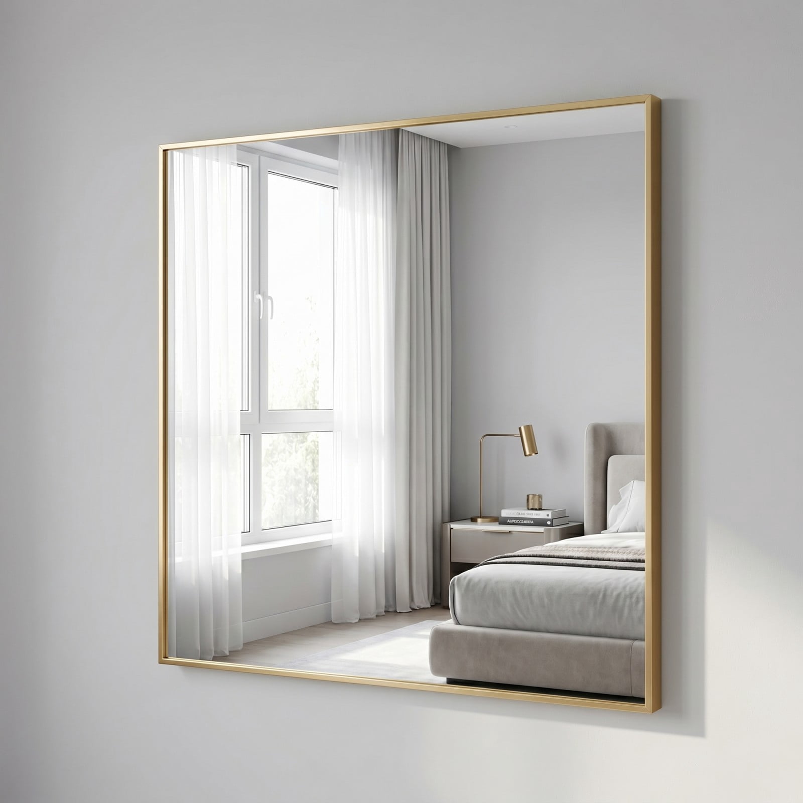 Gleamira 36"x36" Rectangular Bathroom Mirror Wall Mounted Mirror with Metal Frame, Gold