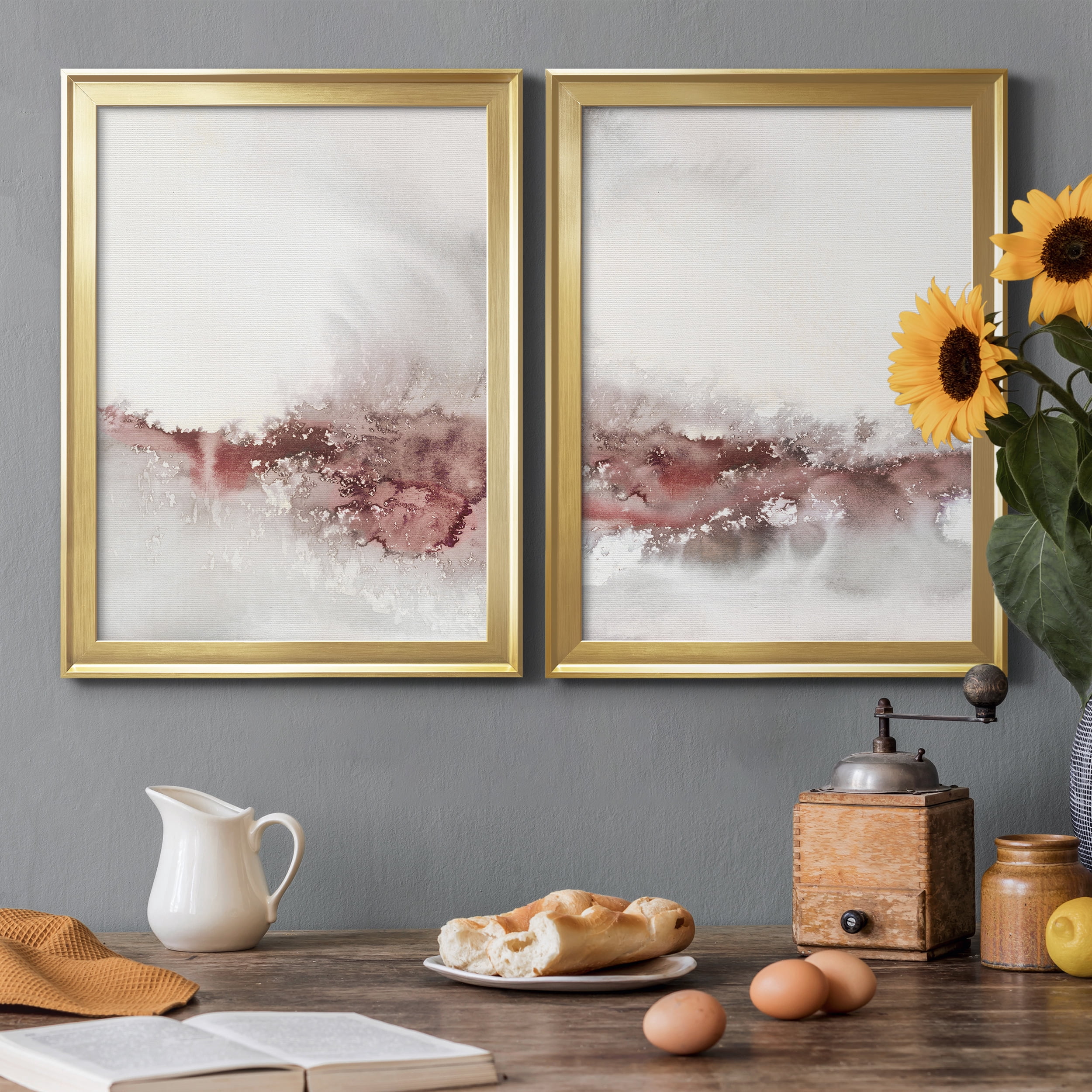 2 Piece Set Soft Waves I Premium Framed Canvas - Ready to Hang - 22.5 x 30.5 Each - Gold Frame