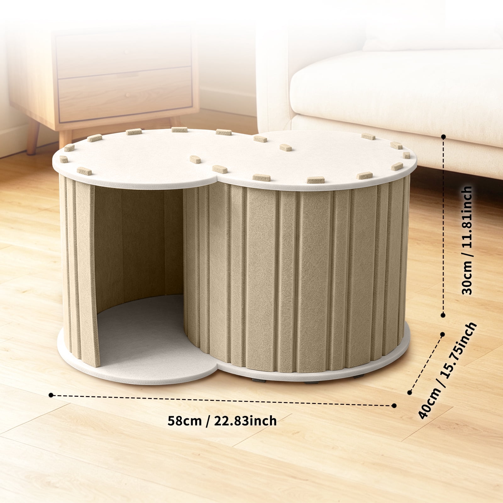 Cat Tunnel Bed Pet House, Multi‑Functional Security Senses Cat Tunnel, Educational Interactive Toy for Playing & Resting, Foldable Pet Hideaway Tunnel for Small Animals, Light Brown 58*40*30cm