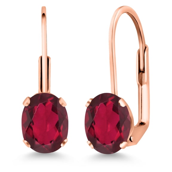 Gem Stone King Ruby Red Mystic Topaz Rose Gold Plated Leverback Earrings for Women (1.60 Cttw, Gemstone Birthstone, Oval 7X5MM)