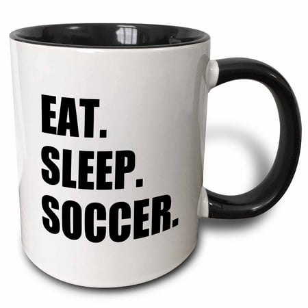 

3dRose Eat Sleep Soccer. team sport playing enthusiast play player black text - Two Tone Black Mug 11-ounce
