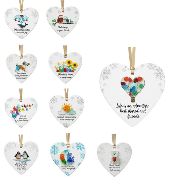 Lilixerw Heart Shaped Sea Glass Hanging Ornament,Festival Friendship Pendant for Christmas Tree,Home Decor,Meaningful Gift for Friends&Sister,3.15Inch