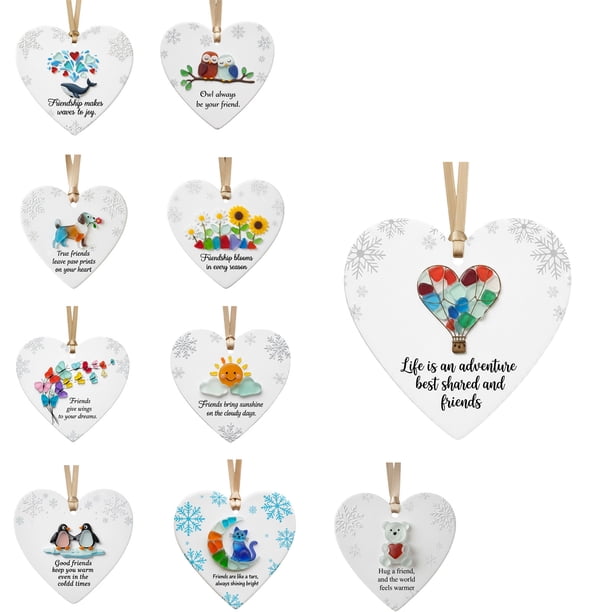 Adorno de la amistad de vidrio marino en forma de corazón • Colgante de recuerdo hecho a mano • Decoración única para árbol de Navidad • Regalo para hermanas y amigos