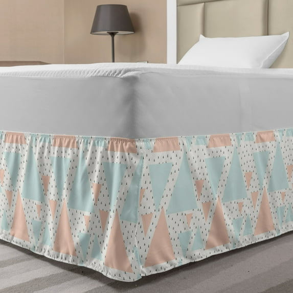 Neutral Color Bed Skirt, Triangles Geometric Hipster Minimalist Contemporary Art Deco, Elastic Bedskirt Dust Ruffle Wrap Around for Bedding Decor, 4 Sizes, Peach Pale Blue and Coconut, by Ambesonne