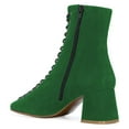 thumbnail image 3 of YDN Women Round Toe Ankle Boot Lace up Chunky Mid Heels All Weather Stylish Zipper Booties Shoe Size 12 Green, 3 of 4