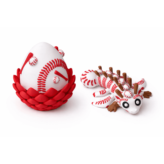 Baseball Dragon with Egg 3D Printed Articulated Dragon Sports Desk Decor Collectible