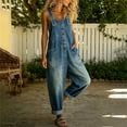 thumbnail image 7 of ClodeEU Women's Wide Leg Denim Bib Overalls,Casual Loose Baggy Jumpsuit with Pockets Blue,Women's Plus XXL, 7 of 7