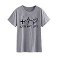 thumbnail image 1 of Camisa informal holgada de cuello redondo y manga corta para verano, talla L, camiseta con estampado de corazón gris y letras negras, 1 of 5