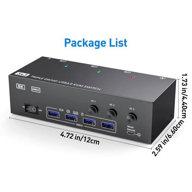 Commutateur KVM USB 3.0 Dual Monitor DisplayPort 1.4 4K@144Hz - 2 PC 2 Écrans 4 Ports