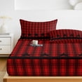 thumbnail image 6 of Twin Sze Fitted Sheet Set - Red Black Plaid 2 Piece Bedding Sets 16" Deep Pocket Fitted Sheet with 1 Pillowcase, Country Vintage Star Abstract Gingham Brushed Microfiber Hotel Luxury Bed Sheets, 6 of 9
