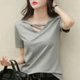 thumbnail image 4 of Tawop Women's Shirts Womens Tee Shirts Short Sleeve Solid Loose Summer V Neck Pullover Tank Hooded Gray Xxl, 4 of 7