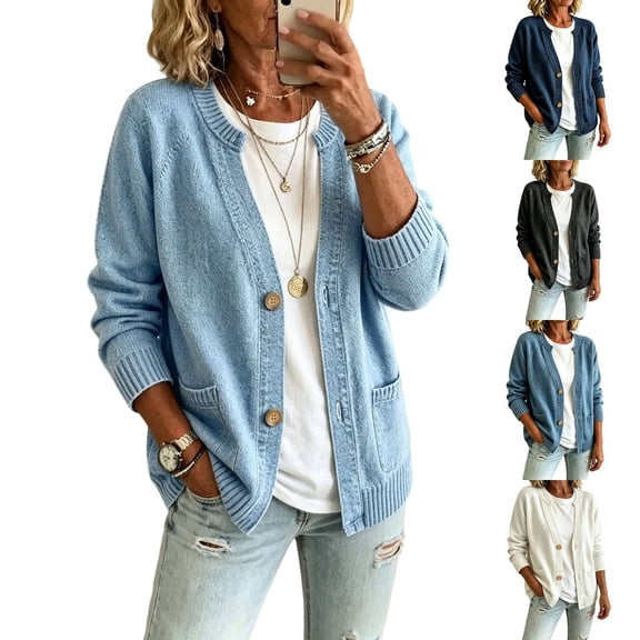 Breezora Women's Chunky V Neck Cardigan Sweater Loose Fit Open Front Casual Fall Knit Jacket for Layering