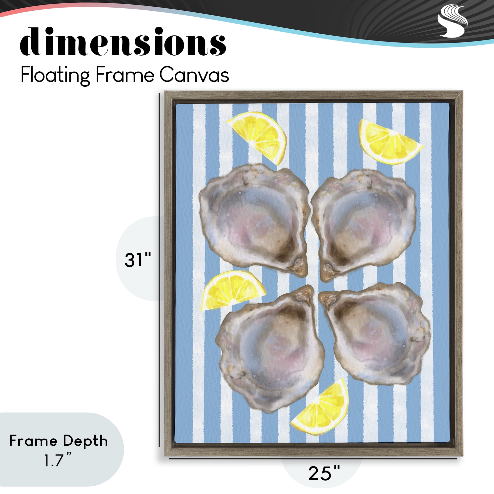 Stupell Industries Blue Stripe Oysters Brown Framed Floater Canvas Wall Art, design by Matthew Piotrowicz