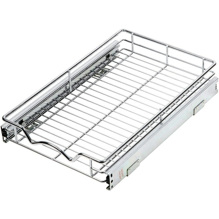 HOLDN’ Storage Pull Out Cabinet Organizer – Heavy Duty Anti Rust Slide Pull Out Drawers for Kitchen Cabinets – Chrome 11W
