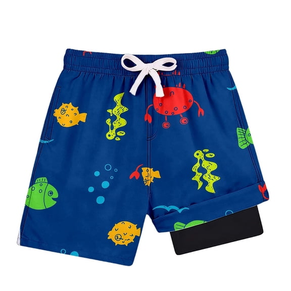 PRfgtbd Boys Swim Trunks With Compression Liner Printed Swimwear Shorts Summer Casual Comfortable Loose Bathing Suit Beach Shorts Swimsuit 5-6 Years