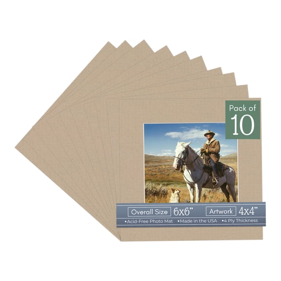Tawny Brown Picture Frame Mat for 6x6 Frames - Fits 4x4 Photos - 10 Mats