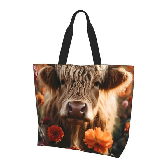 Yiaed Realistic Flower Cow Print Handbag for Women Tote Purse Shoulder Bag Large Fashion Hobo Purse Handbag Shopping Tote