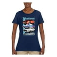 thumbnail image 2 of Wild Bobby Mustang Ford Classics Cars and Trucks Women Graphic Tee, Navy, Large, 2 of 6