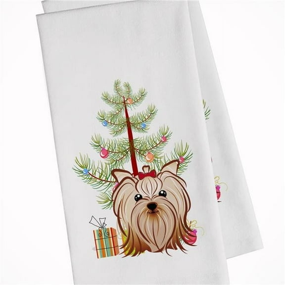 Christmas Tree & Yorkie Yorkishire Terrier White Kitchen Towel - Set of 2