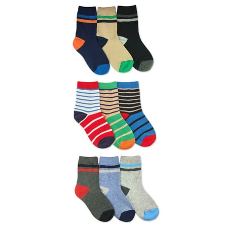 Jefferies Socks Kids Socks, 9 Pack Crew Dress Fashion Striped Socks Sizes XS - M