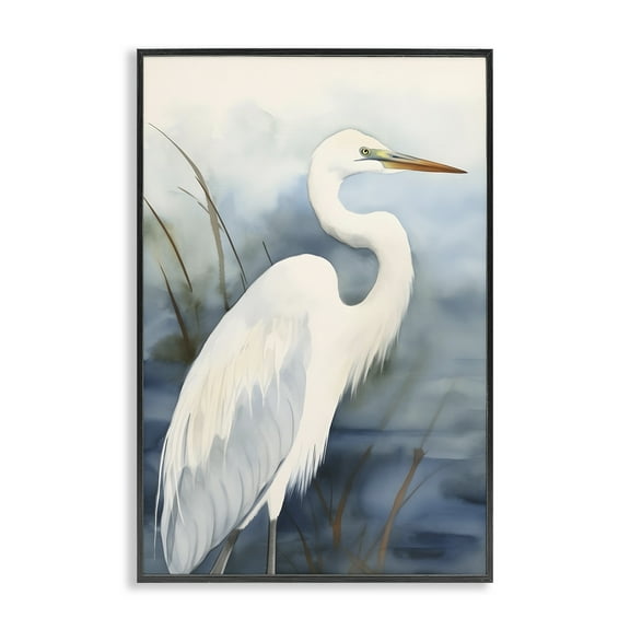 Stupell Industries Soft Egret Impression Animals & Insects Painting Black Framed Art Print Wall Art, 12 x 18