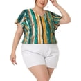 thumbnail image 1 of GRACE & GRANDEUR Blouse Bohème à Rayures pour Femme Grande Taille, Col Rond, Manches Courtes, Vert 2X, 1 of 4