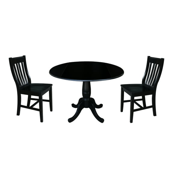 International Concepts 42" Round Top Dual Drop Leaf Pedestal Table with 2 Chairs, Black