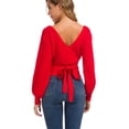 thumbnail image 7 of LOMON Women's Knitted Crop Deep V-Neck Long Sleeve Pullover Cross Wrap Front Loose Pullover Sweater, 7 of 7