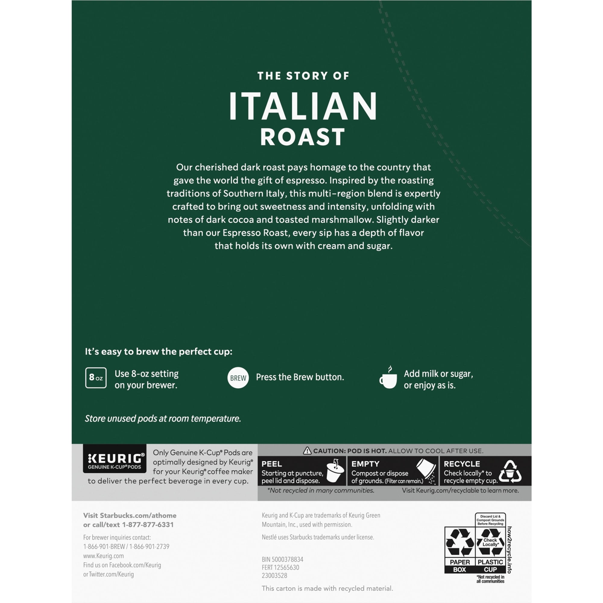 Starbucks Italian Roast, Dark Roast Keurig K-Cup Coffee Pods, 100% Arabica, 88 Count