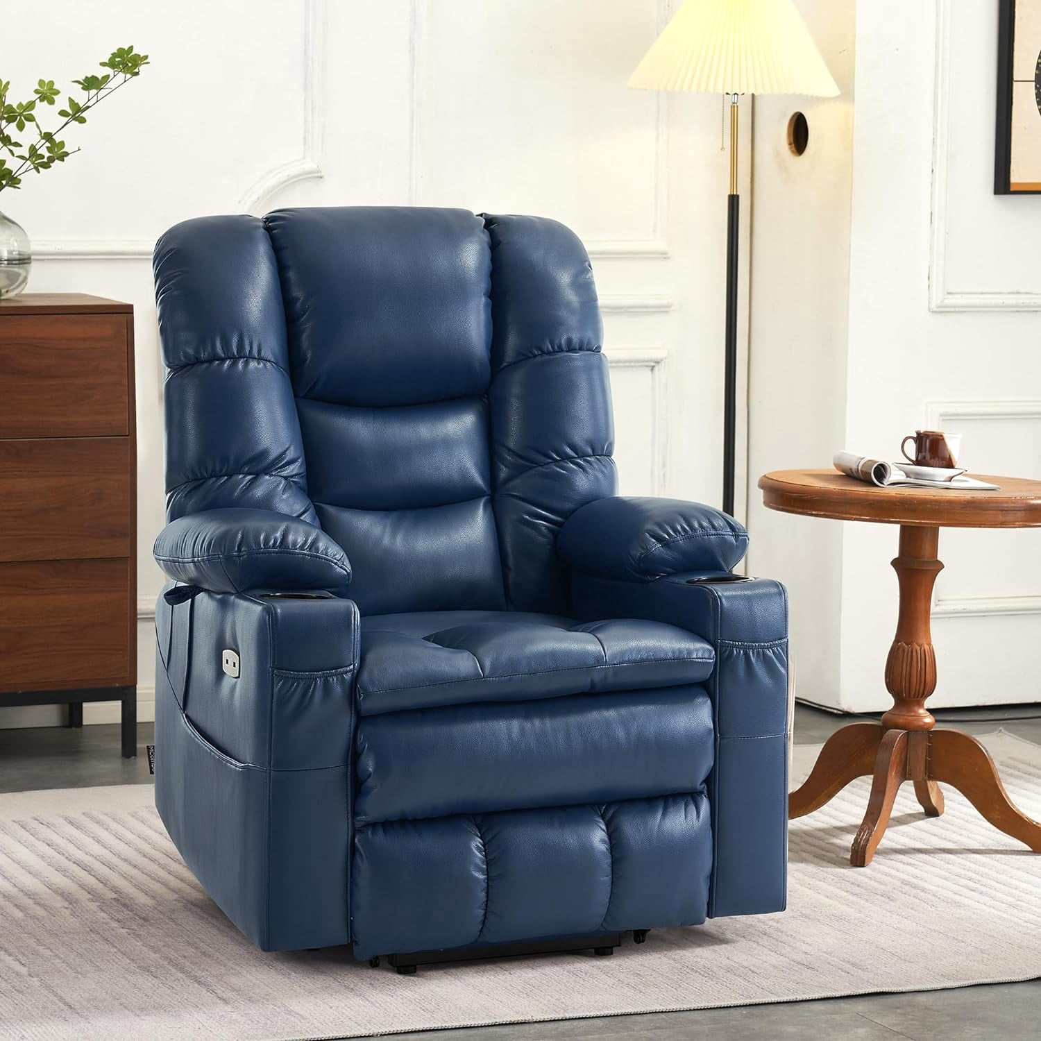 MCombo Large Triple Motor Power Lift Recliner Chair for Tall Elderly, Faux Leather, Blue