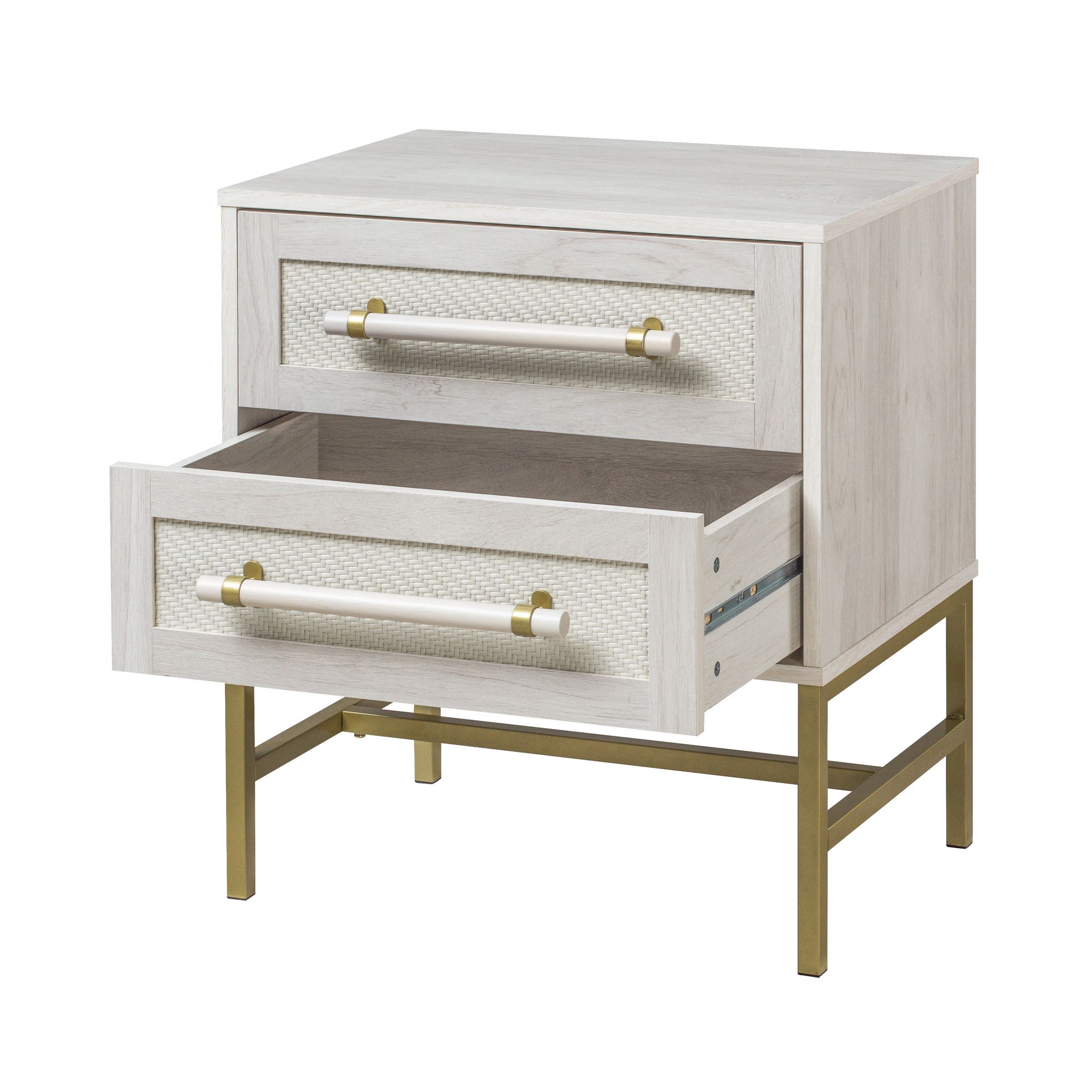 Hopper Studio Sophia 2-Drawer Nightstand in Sand Finish with Rattan Drawers for Bedrooms