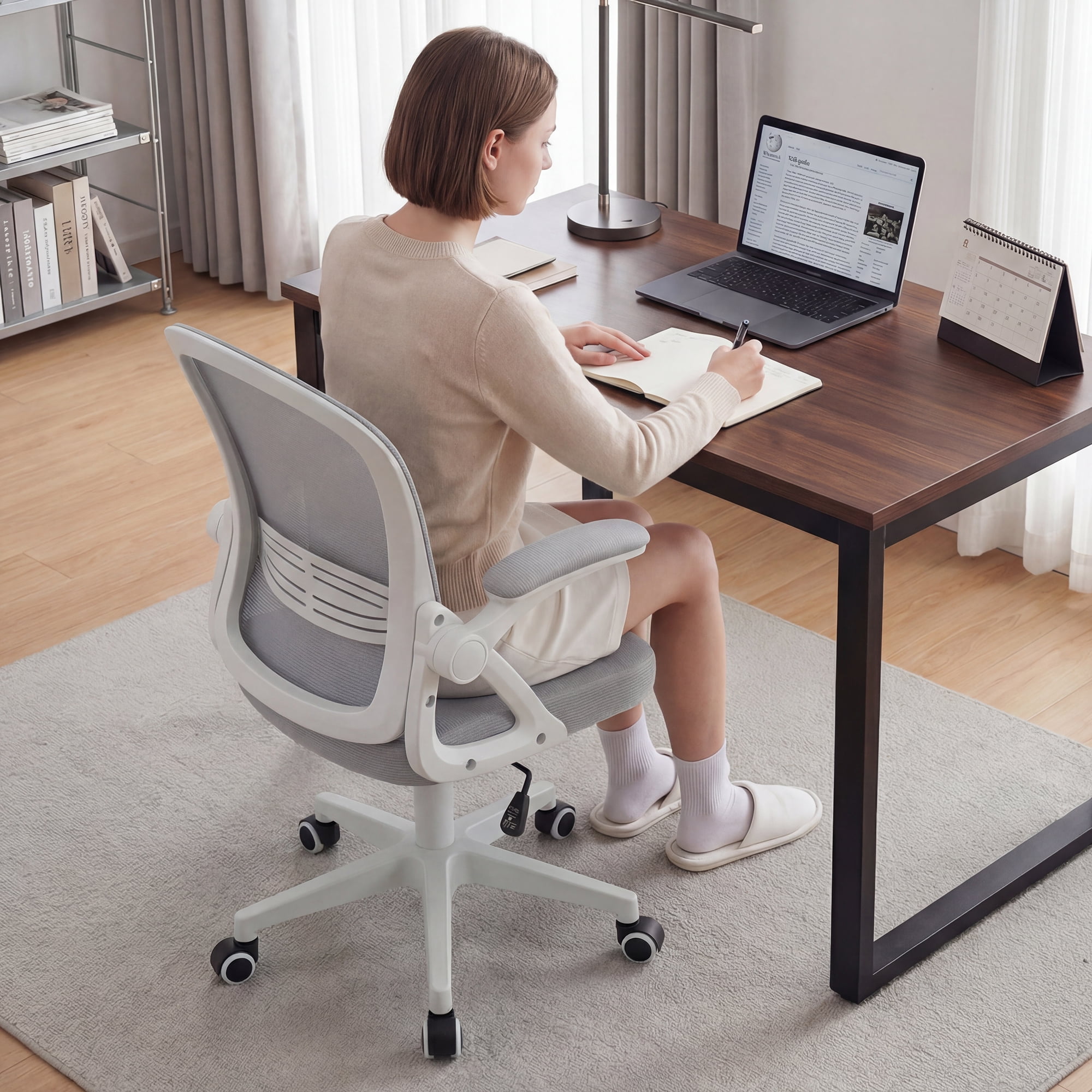 Ultifit Ergonomic Mesh Office Chair, Computer Desk Chair, Flip-Up Arms, Reclining, Rocking, Height Adjustment, Swivel, Gray, 300 lbs