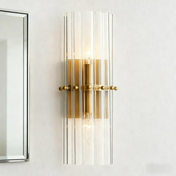 Luxury Cylinder Antique Brass Metal with Tube Crystal Vanity Light, Unique Elegant Wall Light, Hand-polished Wall-Mounted Sconce, Indoor Sconce beside Mirror, for Bathroom, Living Room, Bedroom