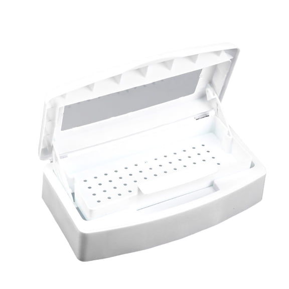 Nail Tool Uv Sterilization Box 9X5 Inch, Plastic Manicure Supplies Disinfection Case, Removable Tray Self Draining Design for Jewelry Polishing Bits, Professional Home Salon, 1X Box