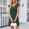 thumbnail image 4 of Wycnly Dresses for Women Casual Ruffle Sleeve Lightweight Swing Tunic Tshirt Dresses V-Neck Short Sleeve Solid Summer Mini Formal Dress Green l, 4 of 7