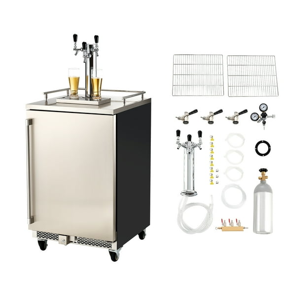 KFFKFF Triple Tap Beer Kegerator, Commercial Draft Dispenser for D System, Full-Size Keg Refrigerator with 5lbs CO2 Tank, Fits 3 Sixth / 2 Slim / 3 Ball Lock Kegs, 160L Capacity