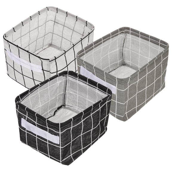 Milisten 3-Pack Gray Grid Fabric Storage Baskets for Office and Home Organization, Cloth Organizers for Tidying