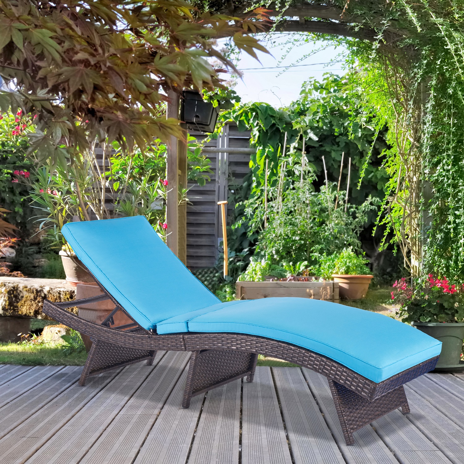 Folding Patio Wicker Chaise Lounge Chairs for Outside Set of 2 Rattan Sunbathing Chaise Lounge Chair Outdoor Assembled Reclining Sunbed Cushion Blue S Type Adjustable Backrest, No Assembly Required - image 2 of 7