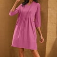 thumbnail image 4 of Fashion SMihono Linen Dresses for Women 2025 Casual Summer Cotton Linen Dress Tunic Flowy Mini Sundress 3/4 Sleeve Beach Outfits Hot Pink M, 4 of 9