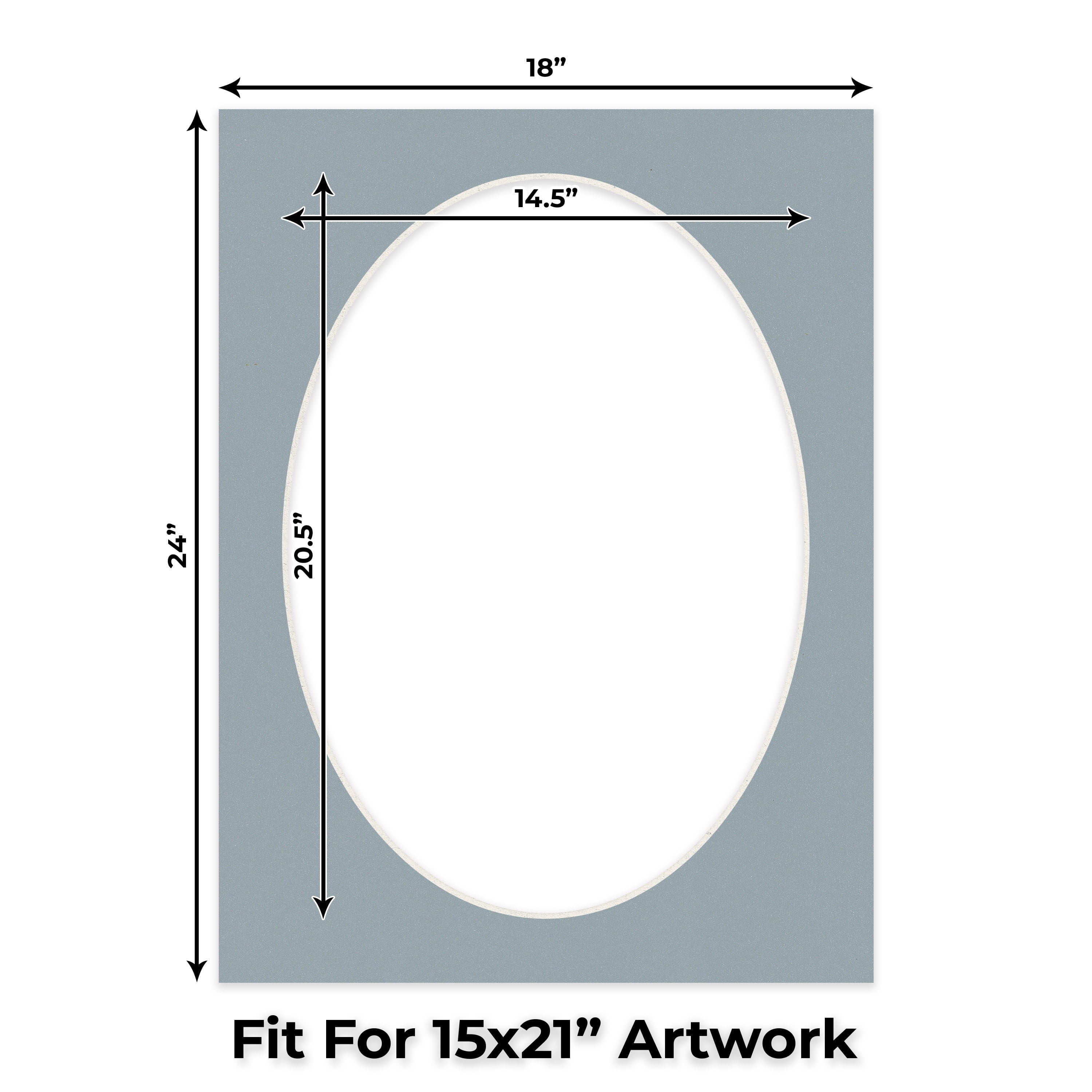 Metallic Silver Picture Frame Mat for 18x24 Frames - Oval Opening for 15x21 Photos - 10 Mats