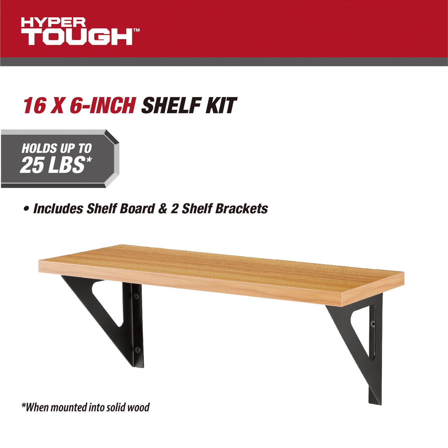 Hyper Tough Brown Shelf Kit with Brackets and Mounting Hardware, 15-3/4" x 6"