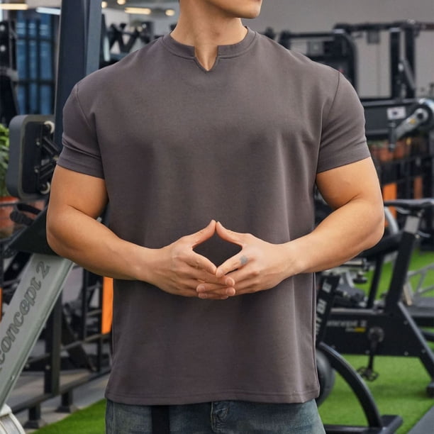 pstuiky camisetas de hombre, Blusas casuales de verano para hombre, de manga corta, color liso, con cuello en V, holgadas y elásticas, para fitness camisas casuales para hombre xxl