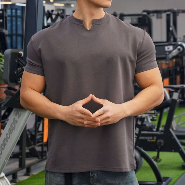 pstuiky camisetas de hombre, Blusas casuales de verano para hombre, de manga corta, color liso, con cuello en V, holgadas y elásticas, para fitness camisas casuales para hombre xxl