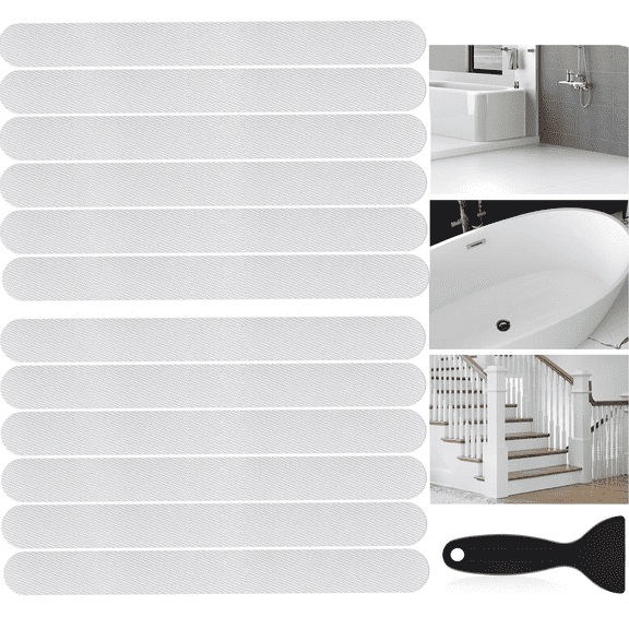 Bathtub Stickers Non Slip, Anti-Slip Shower Strips Tubs Safety Shower Treads with Scraper, Adhesive Sticker for Bathroom Bathtub, Shower Floor (12Pcs)
