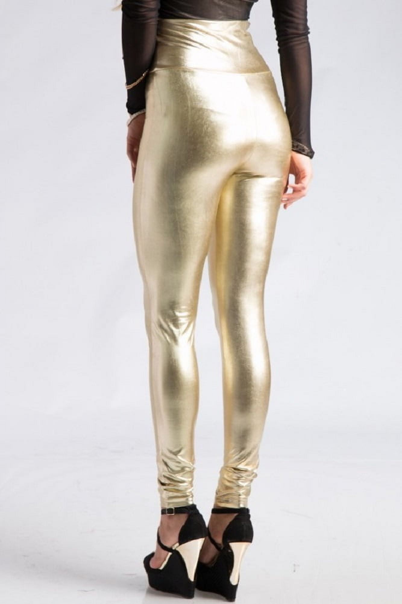 2Chique Boutique Women's Gold High Waist Faux Leather Leggings